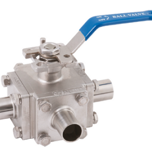 Stainless Steel 3 Way T Ported Hygienic Butt Weld OD Direct Mount Ball Valve