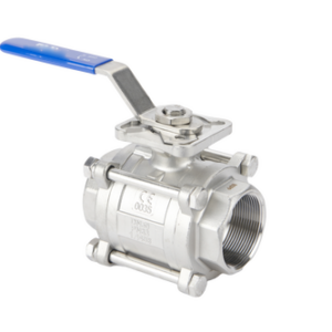 BSP stainless steel three-piece direct-mount ball valve with blue lever